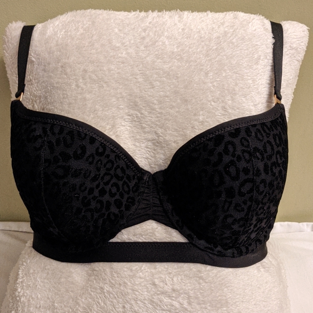 Aerie Real Power Balconette leopard Black Bra 32DD